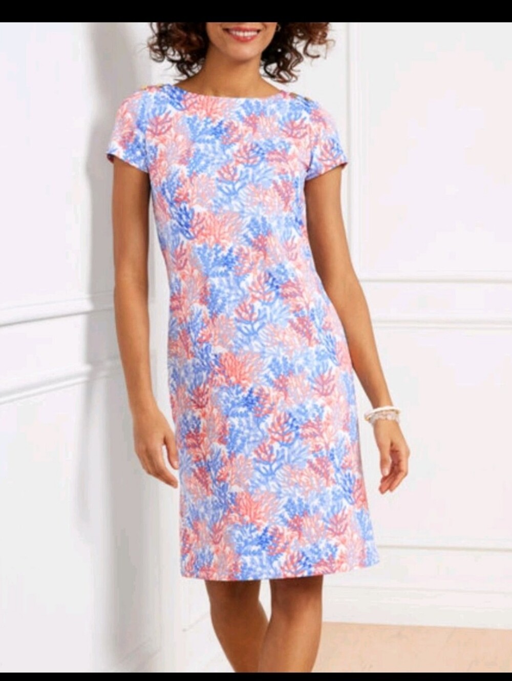 Talbots Effortless Jersey Shift Dress in Dynamic Coral Pattern Sz 1X